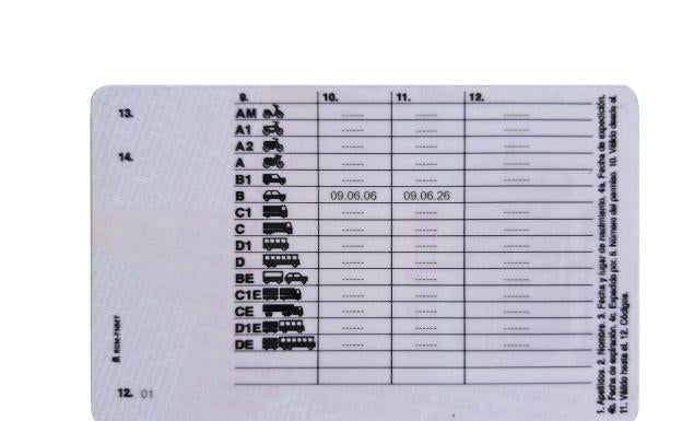 Reverso del carnet de conducir