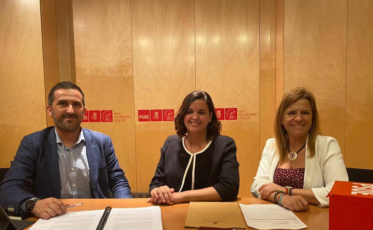 José Luis Soto, Sandra Gómez y Pilar Bernabé, en el Congreso de los Diputados.