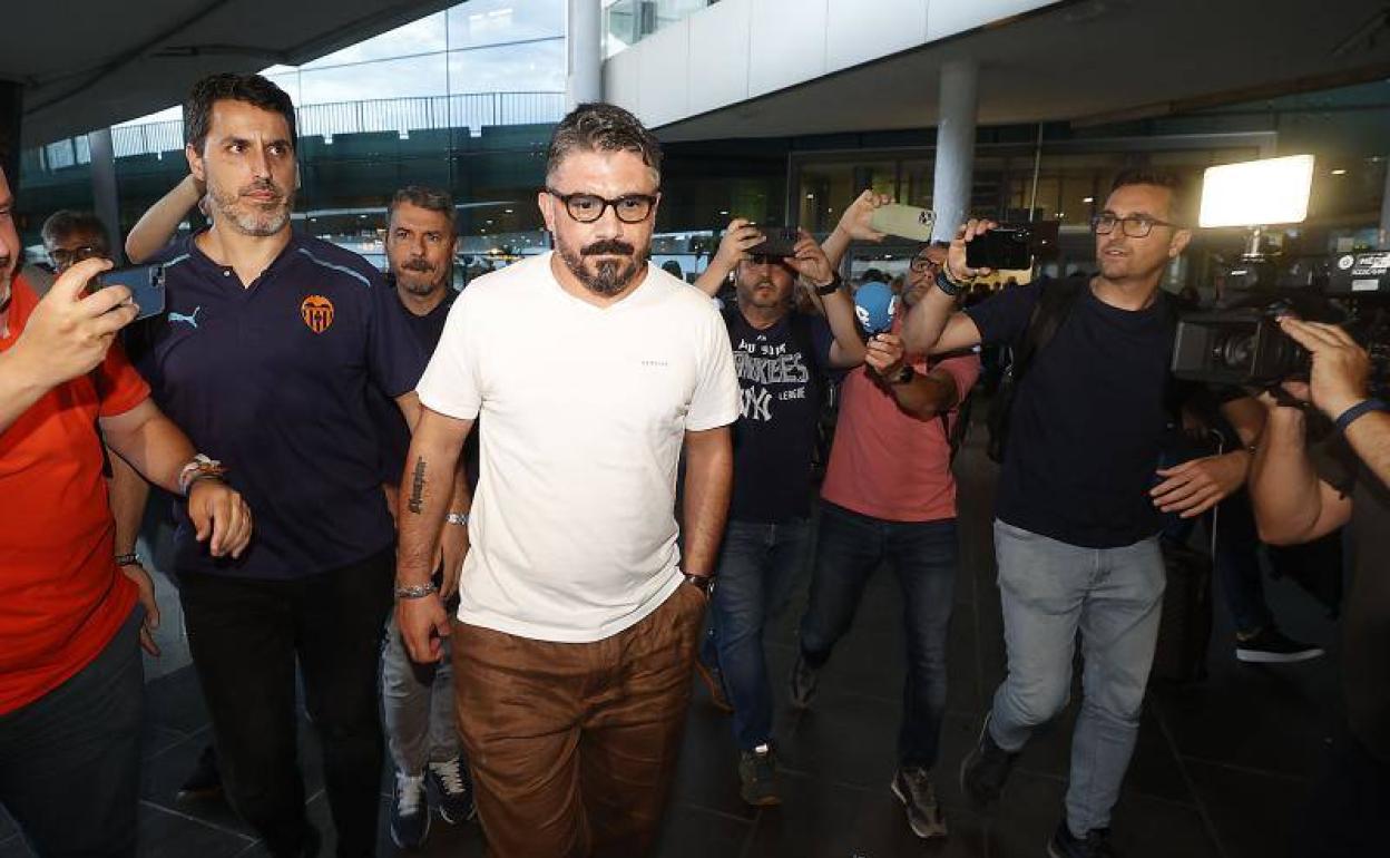 Gattuso, a su llegada a Valencia.