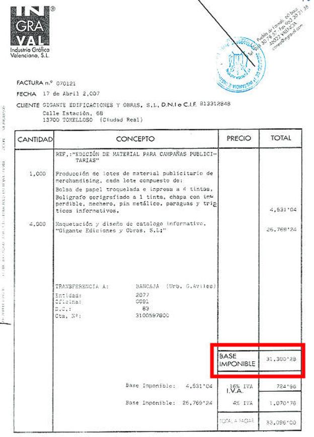 Uno de los pagos a Industria Gráfica Valenciana por más de 33.000 euros.