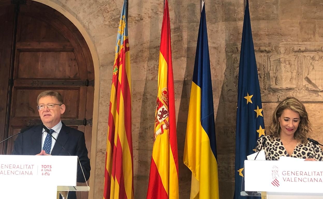 Ximo Puig y Raquel Sánchez, en el Palau de la Generalitat. 