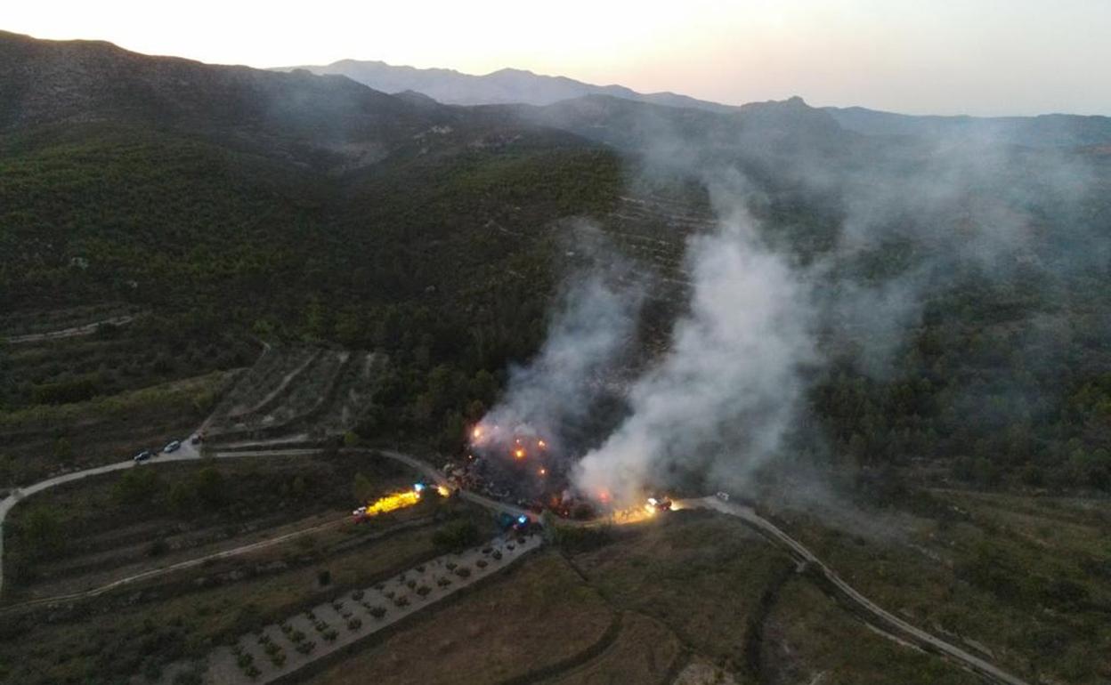 El paraje de la Vall d'Alcalà afectado por el incendio. 