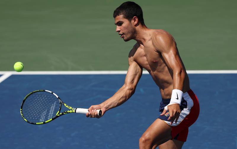 US Open: cambio físico de Alcaraz |  Fotos: Alcaraz prepara su debut en el US Open exhibiendo su gran estado físico