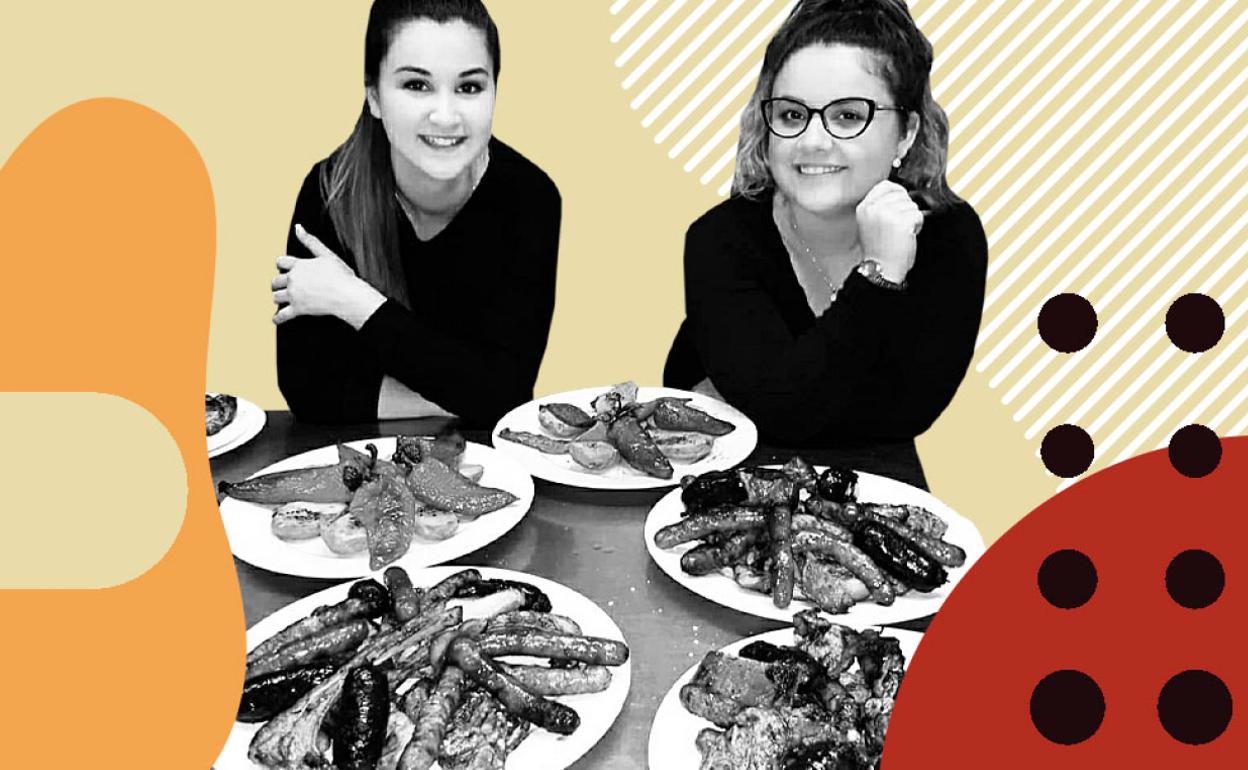 Diana Constantin y Sara López, gerente y trabajadora del restaurante Santa Bárbara, de Altura, con varios platos. 