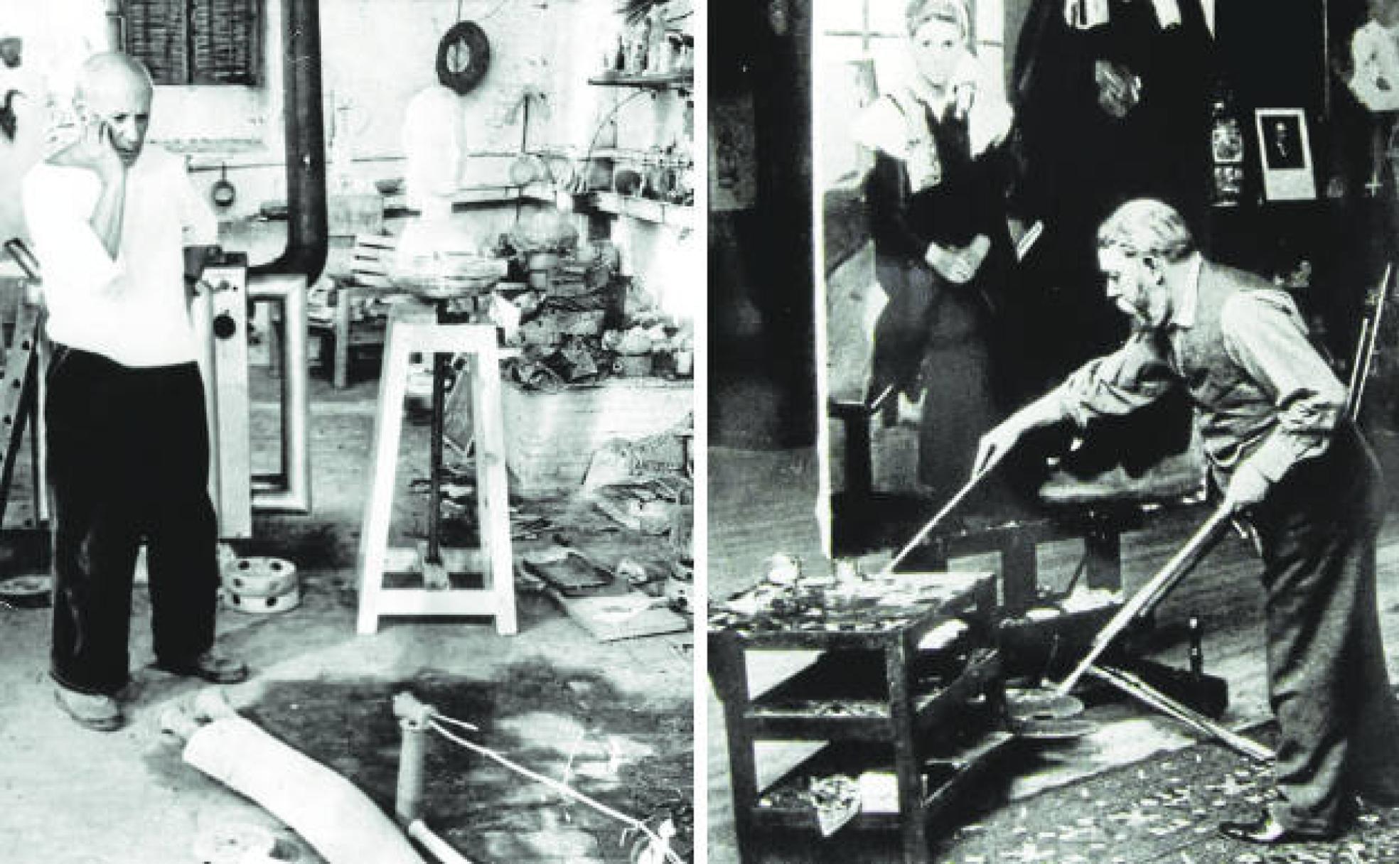 Pablo Picasso, en su estudio. Joaquín Sorolla, ante un lienzo de 'Visión de España'. 