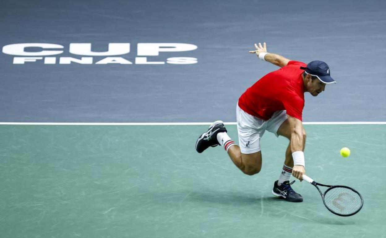 Lajovic, durante su partido individual disputado este jueves en la Fonteta. 