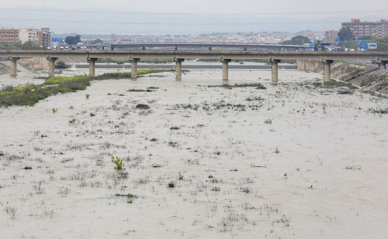 Nuevo cauce del río, lleno de agua. 