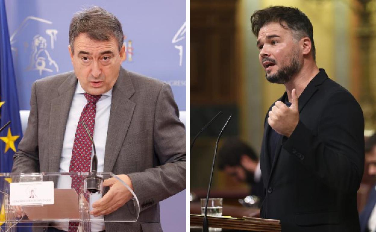 El portavoz del PNV, Aitor Esteban , a la izquierda y el de Esquerra, Gabriel Rufián, a la derecha. 