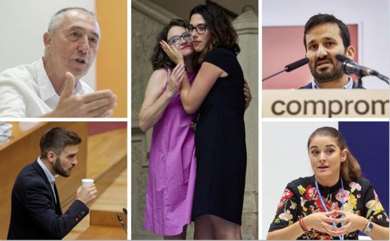 De izquierda a derecha y de arriba a abajo: Baldoví, Ferri, Oltra, Mas, Marzà y Mollà. 