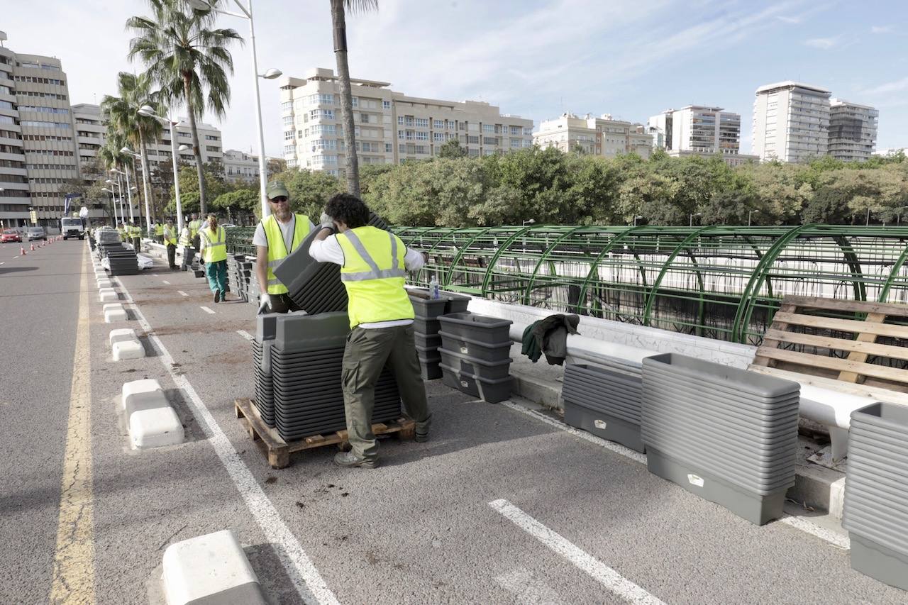Fotos: El Ayuntamiento de Valencia comienza la puesta en marcha del puente de las Flores