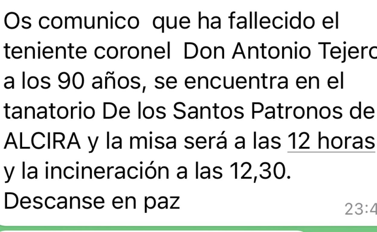 Detalle del mensaje del bulo que corrió este lunes por móviles y redes sociales. 