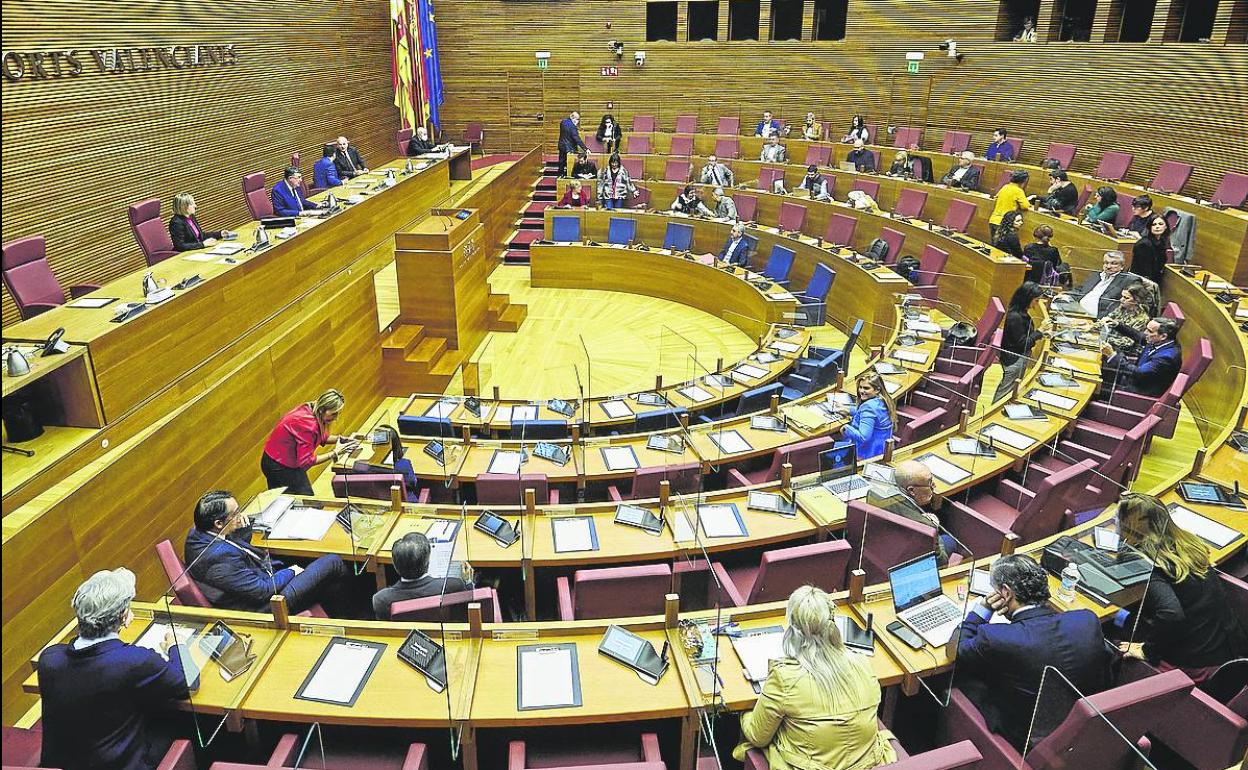 Vista panorámica del hemiciclo durante un pleno de Les Corts.