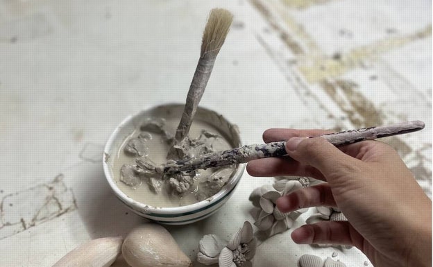 Preparativos para pintar la pieza. 