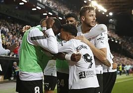 El Valencia celebra el gol ante Osasuna del pasado fin de semana