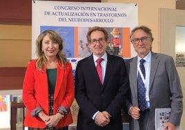 La presidenta del Colegio de Médicos de Valencia, Mercedes Hurtado, el conseller de Sanidad, Miguel Mínguez, y el presidente de la Sociedad Valenciana de Neuropediatría.