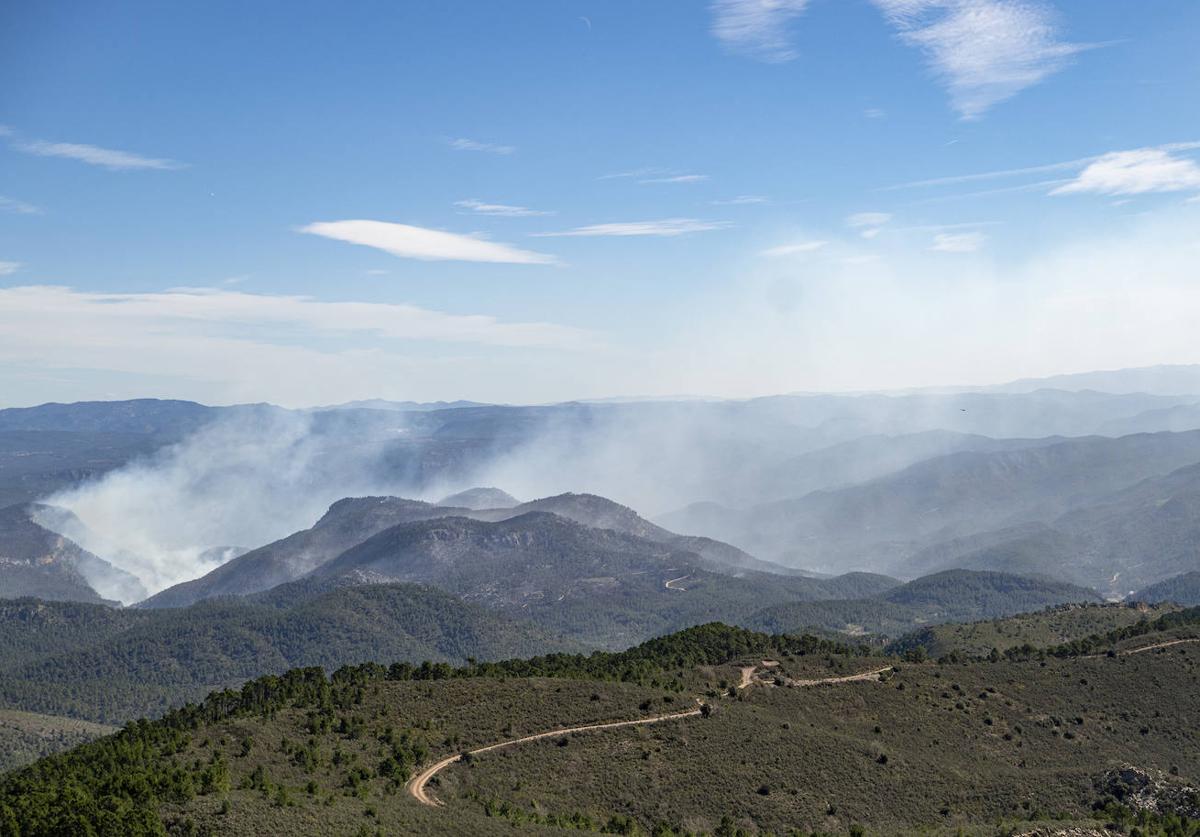 Columnas de humo en el barranco de la Maigmona, en Castellón.