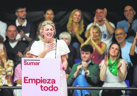 Yolanda Díaz, durante la presentaciónde Sumar este domingo.