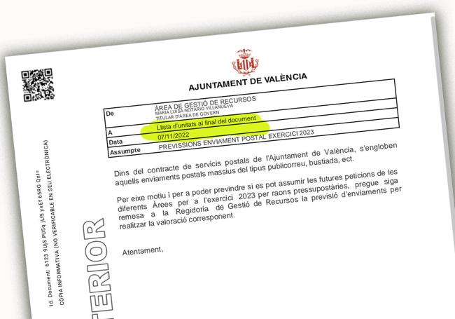 7/11/2022 | Notario, pregunta. La concejal de Compromís pide a las concejalías que digan si quieren enviar servicios postales para hacer una previsión para cuadrar el presupuesto.