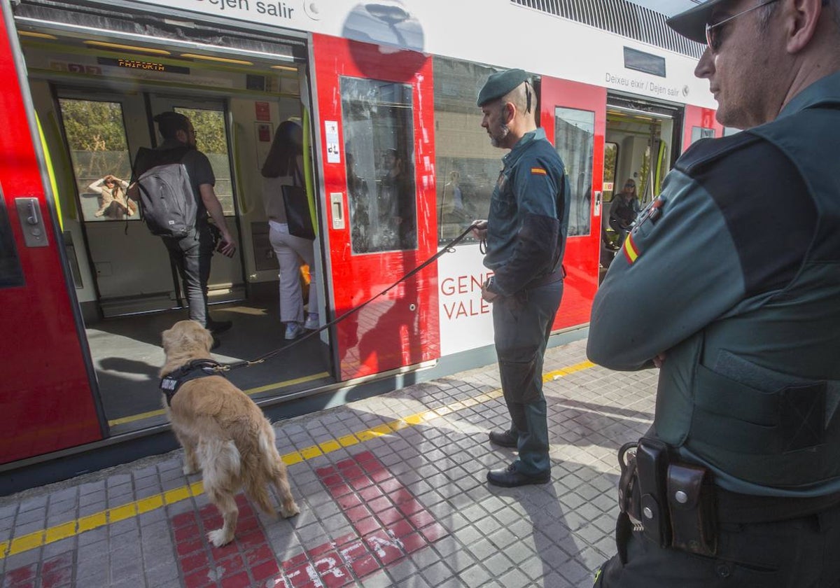 Agentes de la Guardia Civil, durante un rastreo con un guía canino, en una imagen de archivo.