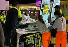 Los sanitarios trasladan a la víctima a la ambulancia.