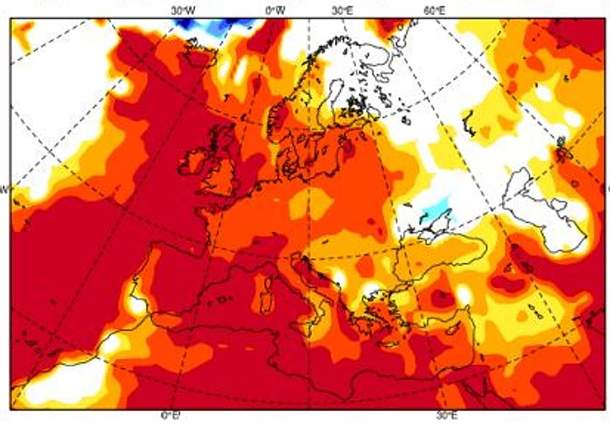 Mapa con la previsión de altas temperaturas para los próximos meses. .
