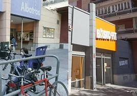 La fachada de los cines Albatros (a la izquierda) y el gimnasio (a la derecha) en la plaza Fray Luis Colomer de Valencia.l