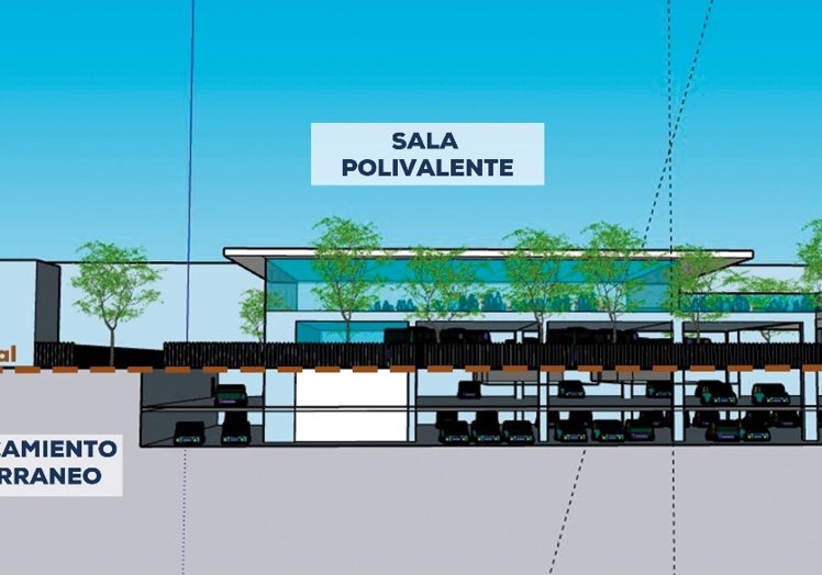 Imagen principal - Maquetas del proyecto presentado por el PP de Xàtiva para la remodelación de la estación de autobuses.