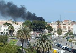 La densa nube de humo negro.