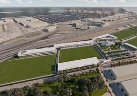 Figuración virtual de la futura Ciudad Deportiva del Levante en Nazaret.