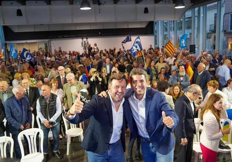 Pablo Ruz y Carlos Mazón, en el mitin central del PP en Elche, hace solo unos días.