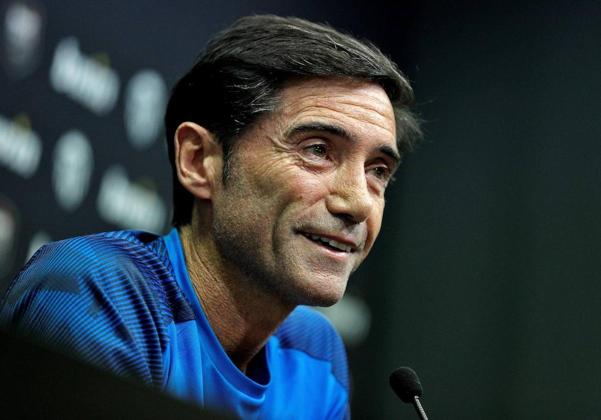 Marcelino, durante una rueda de prensa con el Valencia, en una imagen de archivo.