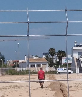 Imagen secundaria 2 - Camiones y operarios trabajando en la parcela de la playa de Oliva.