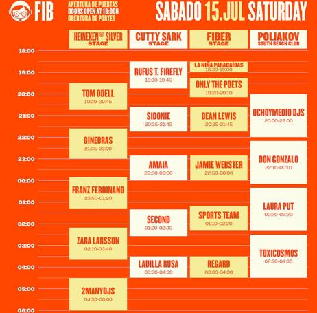 Horario conciertos sábado 15 de julio