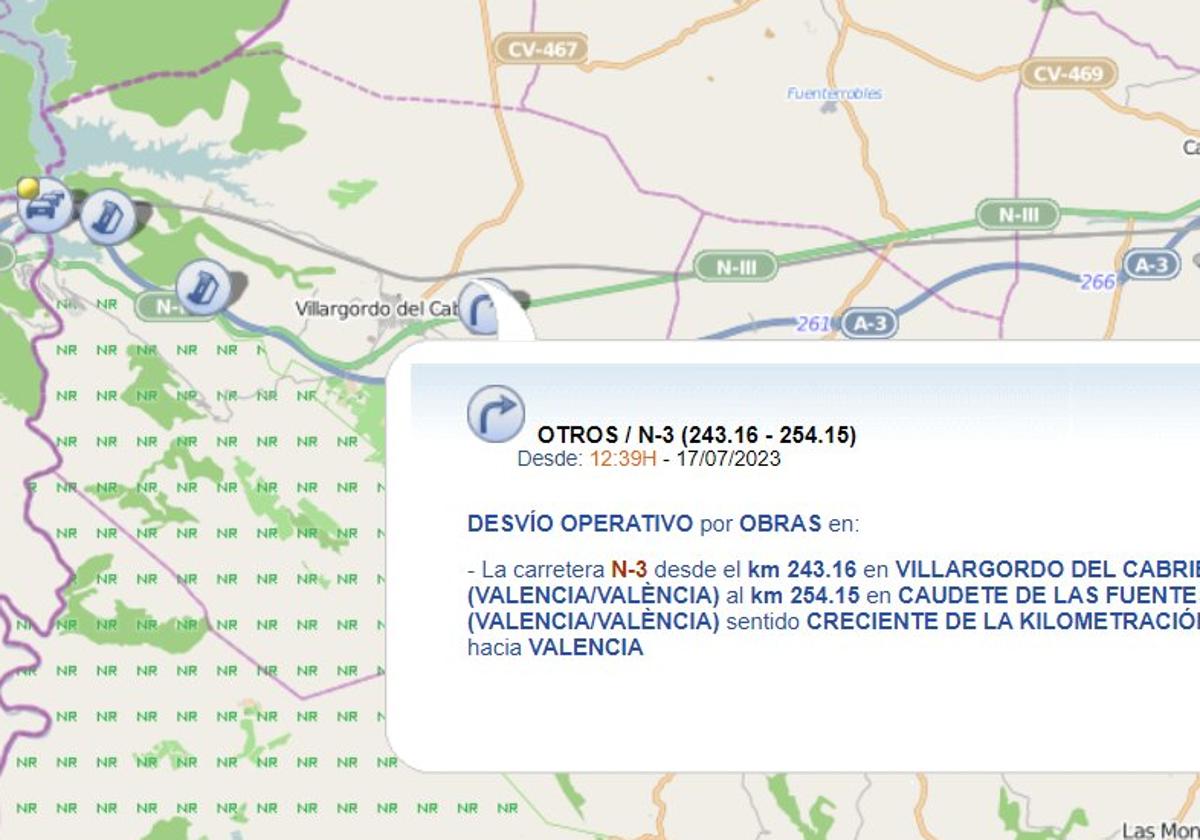 Unas obras atascan la A-3 y cambian los planes de la DGT