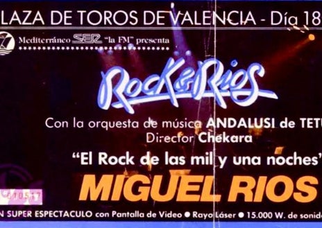 Imagen secundaria 1 - El acrílico sobre lienzo de Antonio de Felipe inspirado en el álbum 'Rock and Rios' (Polydor, 1982) y la entrada de ese directo en Valencia que conserva el artista.