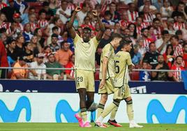 Samu Omorodion, tras marcar con el Granada en el Wanda Metropolitano.