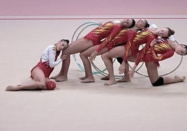 El conjunto español, durante el entrenamiento oficial este mismo martes.