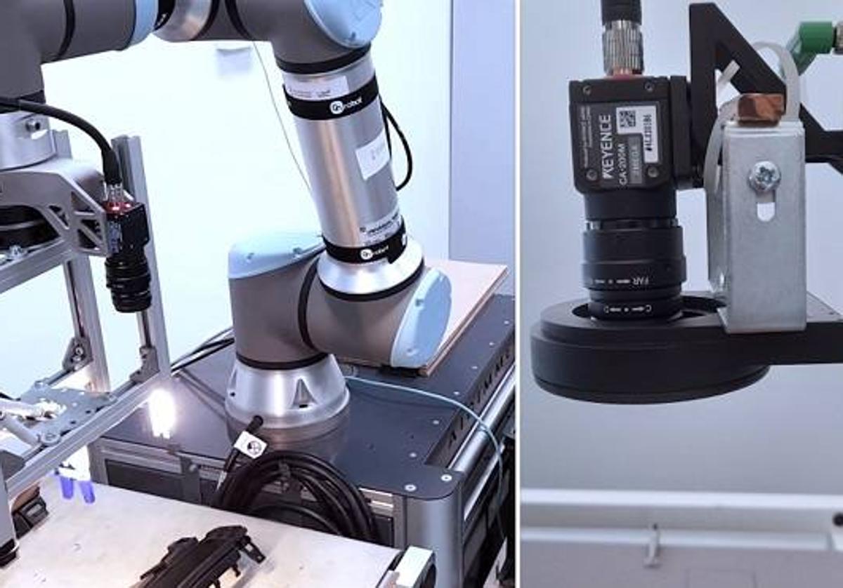 Imagen principal - Sistema de visión artificial para robótica y detalle de la cámara acoplada.