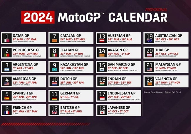 Calendario provisional del Mundial de 2024.