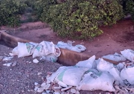 Restos de escombros en un terreno agrícola.