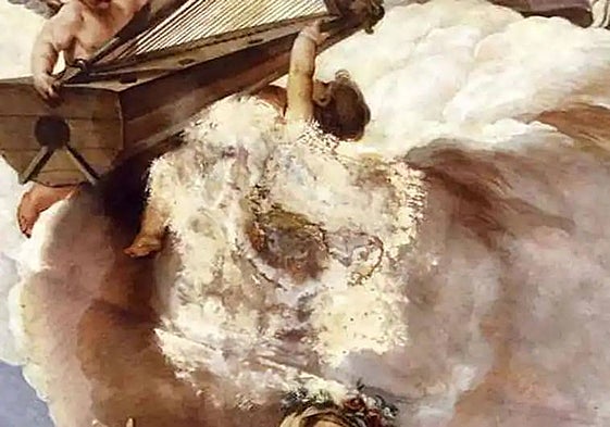 Detalle de los daños en los fescos de la Basílica de la Virgen.