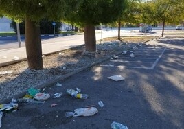 Restos de residuos tirados en la calle en la fiesta de Halloween.
