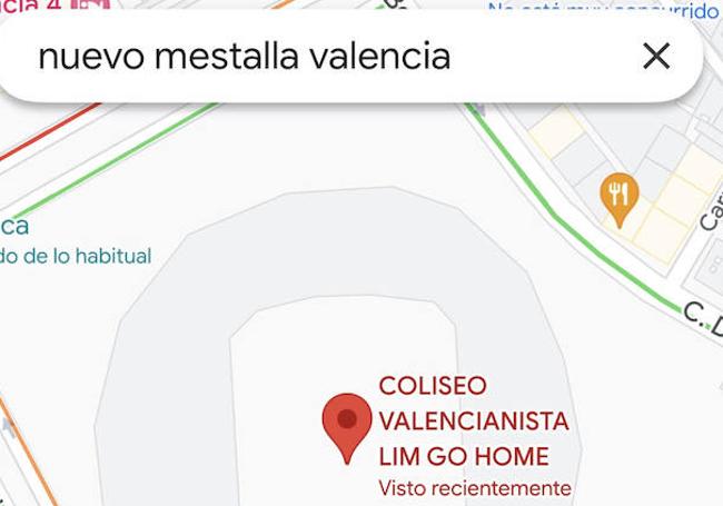 Nombre del nuevo Mestalla en Google Maps.