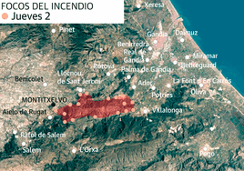 Incendio forestal de Montitxelvo, en la imagen la localidad de Ador.