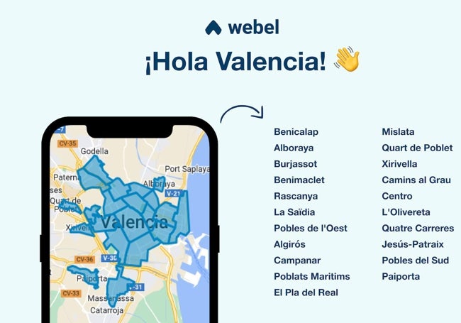 Barrios de Valencia y municipios de la provincia a los que llegan los servicios de Webel.