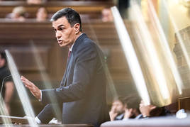 Pedro Sánchez, este miércoles en la tribuna del Congreso.