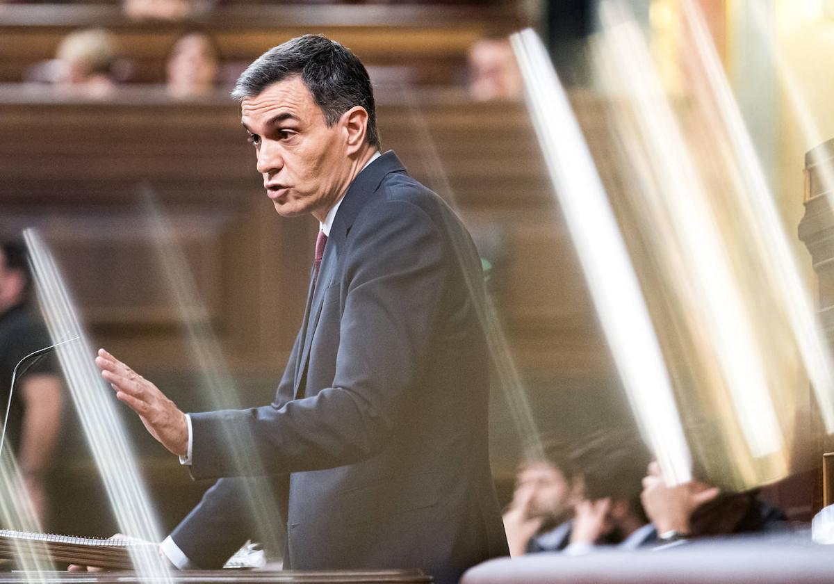 Pedro Sánchez, este miércoles en la tribuna del Congreso.