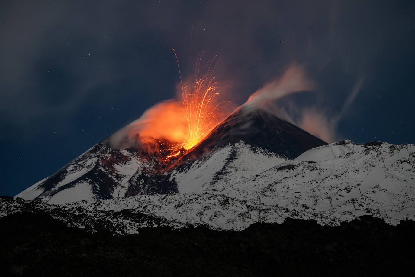 La llamativa erupción del volcán Etna