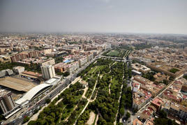 Vista aérea del jardín del Turia en Valencia. Imagen de archivo.