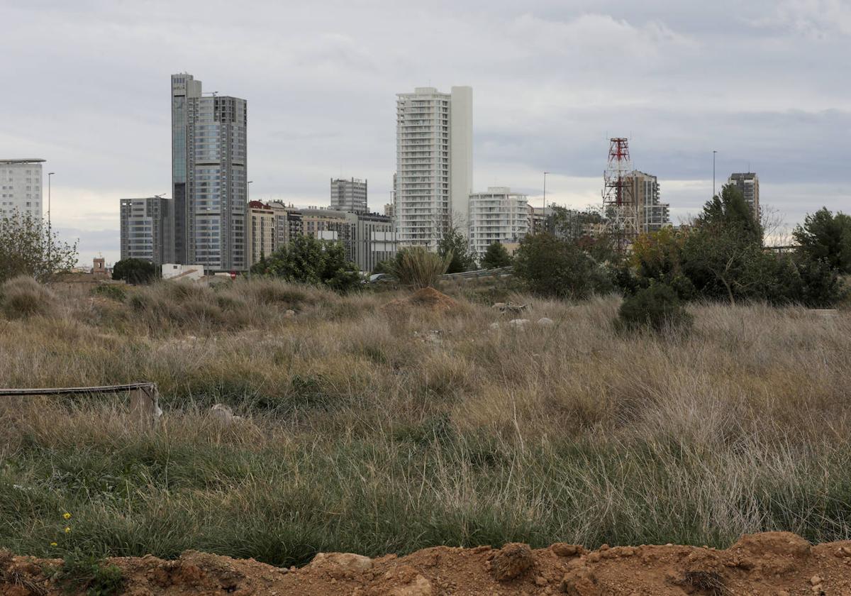 Terrenos junto a la autovía de Llíria con Valencia al fondo.